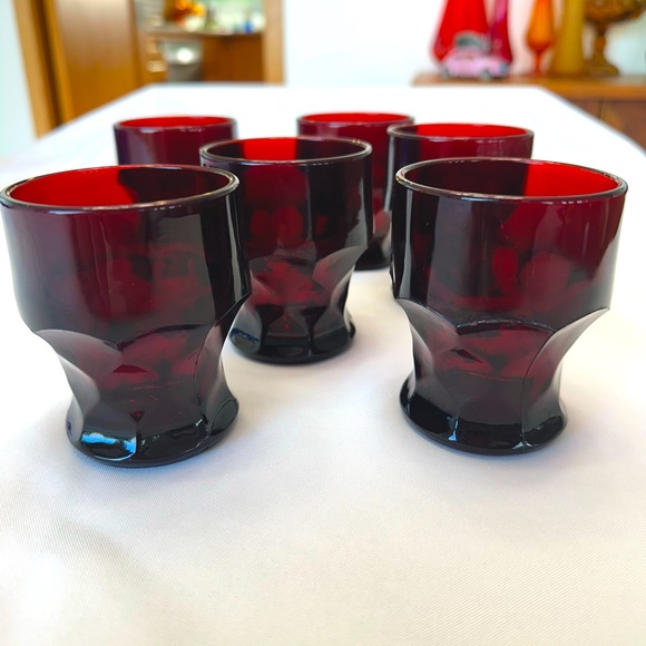 SET OF 6 Vintage Anchor Hocking Mini Georgian Glass Tumbler - Ruby - Picture 2 of 4